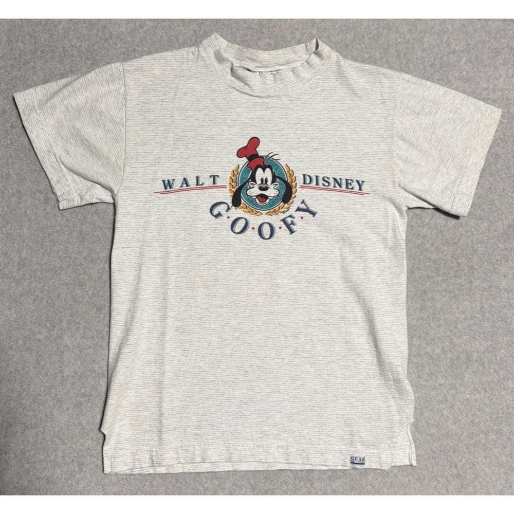 Vintage 90s Walt Disney World Goofy Graphic T Shirt Gray Small Gear for Sports